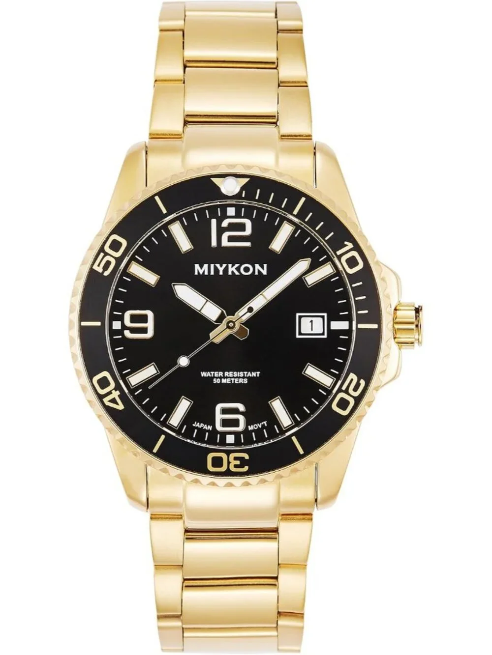 Men's Gold Stainless Steel Bracelet Black Dial Quickset Date Quartz Watches